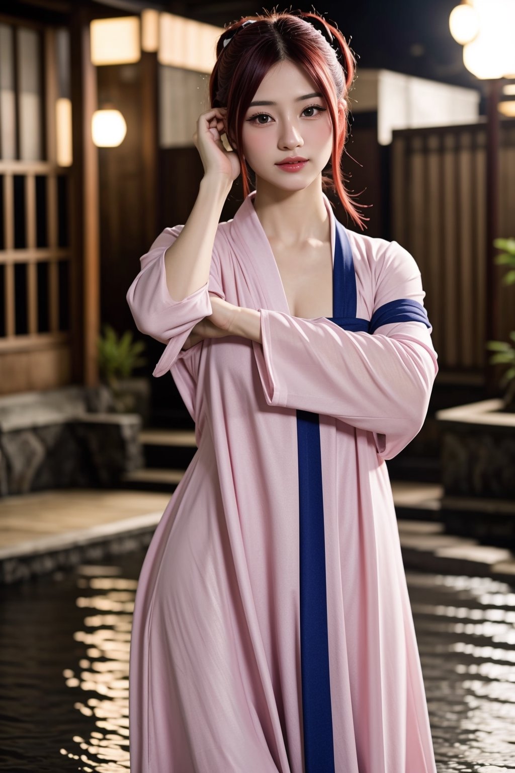 (((beauty)))-moment-of-irresistible-1girl, bishoujo-in-her-20s, unique-messy-hairstyle, hair-bow, realistic-detailed-skin, (((Ultra-HD-photo-same-realistic-quality-details))), remarkable-colors, fashion, jade-hanfu, overly-tight-hanfu, unique-model-poses, (((relaxed, supporting-pose))), unique-onsen-background, dramatic-rim-lighting, shot-on-digital-cinematic-camera, Sugar babe, Hyper Realistic, hermosotwns,,<lora:659111690174031528:1.0>