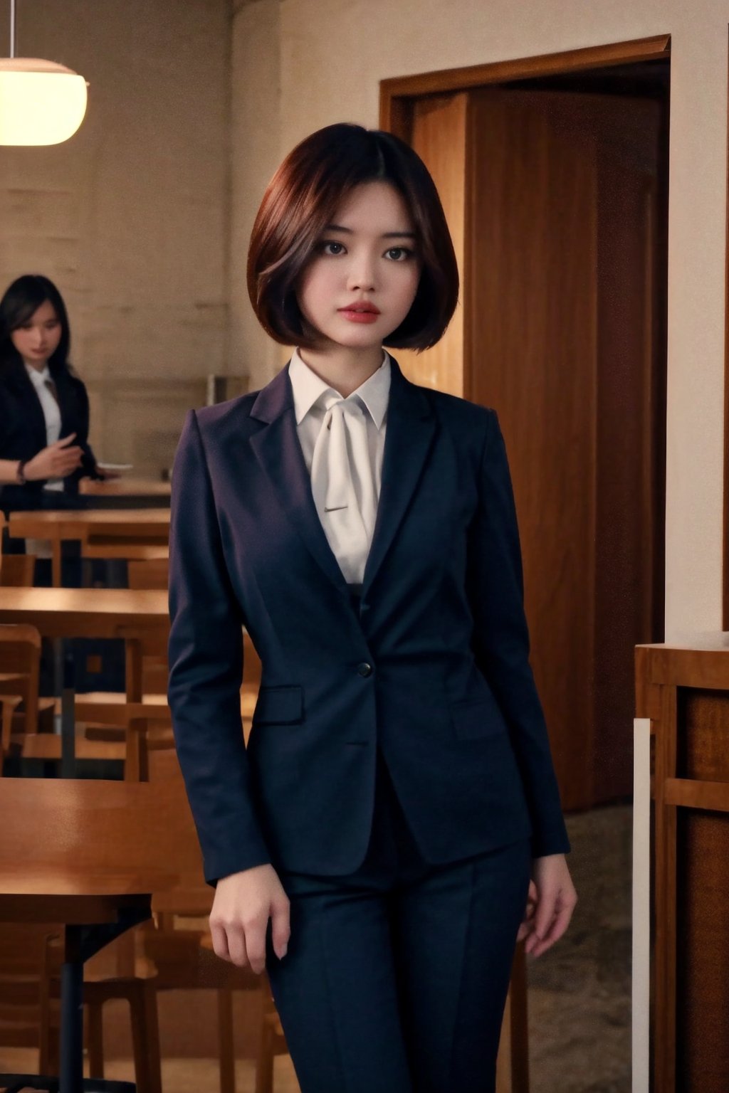 irrresistible-1girl, sophto, mix-of-hair-styles, officelady-outfit, blazer-having-necktie, slacks, high-heels, (((dating-pov))), Enhance, classroom, indoors-at-noon, soft-key-lighting, photo background, furure_urban,,<lora:659111690174031528:1.0>