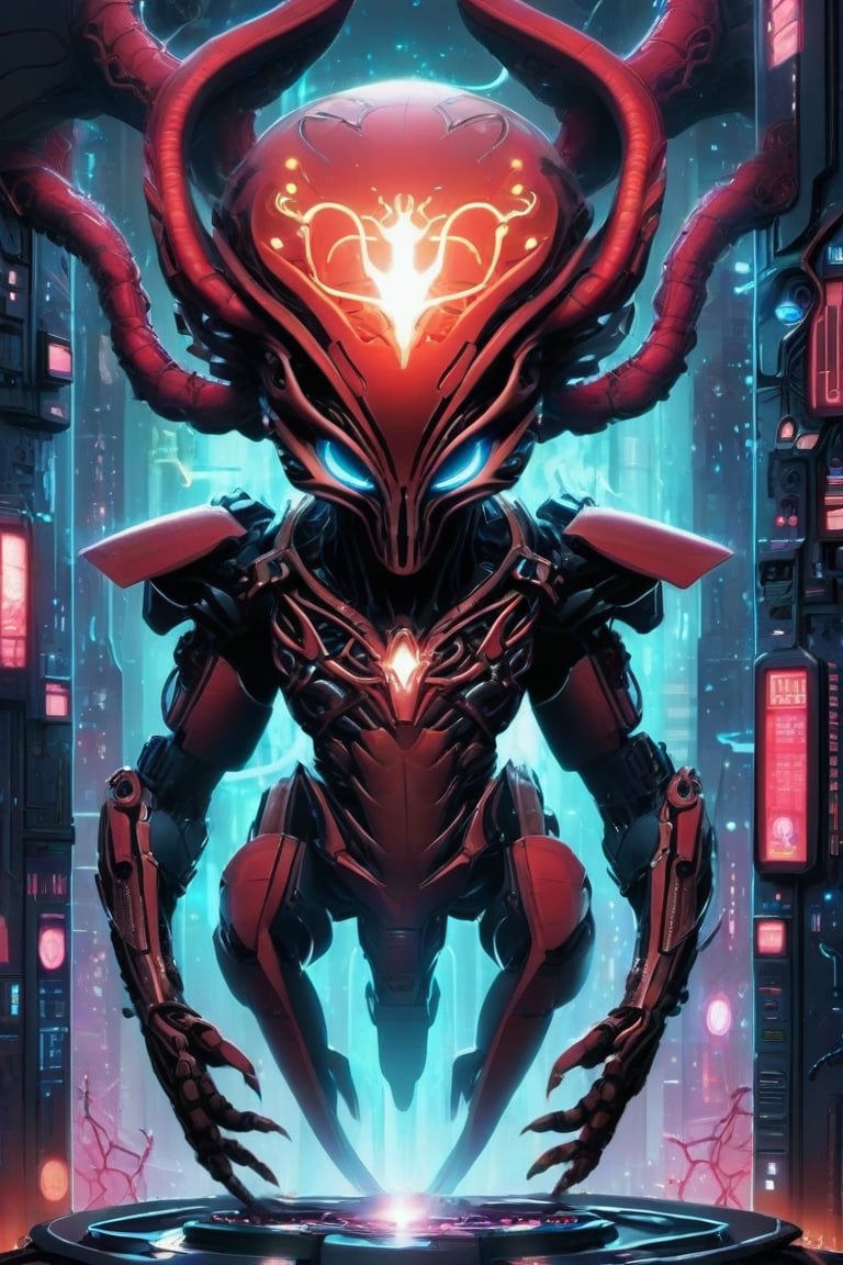alien humanoid,  artwork of a futuristic artificial intelligence superstar with frames made of detailed circuits. artifici...