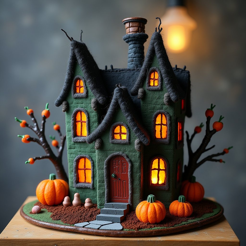 a 3d needle felted image of The House of Frankenstein, Scary, Horror, Halloween