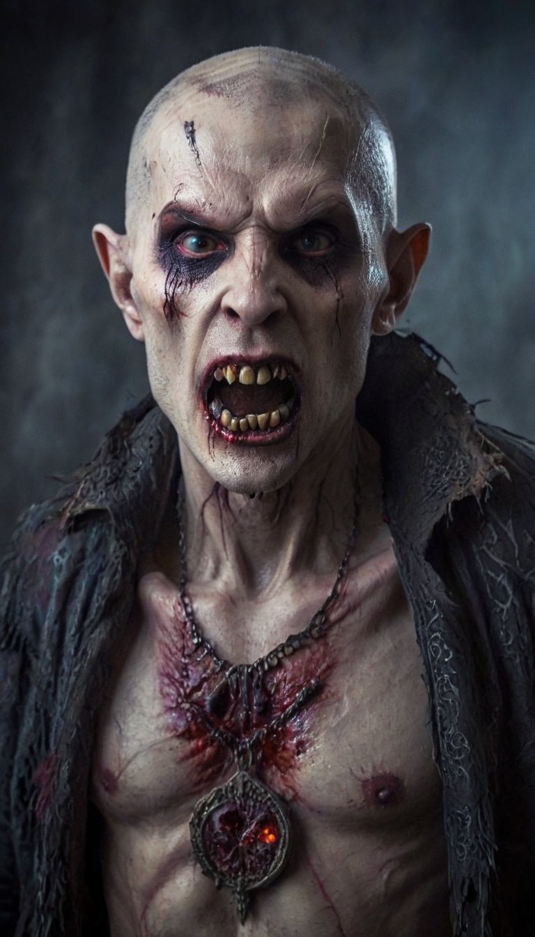 Scary ancient male Strigoi vampire, horror, ultra-detailed, HDR, dramatic lighting