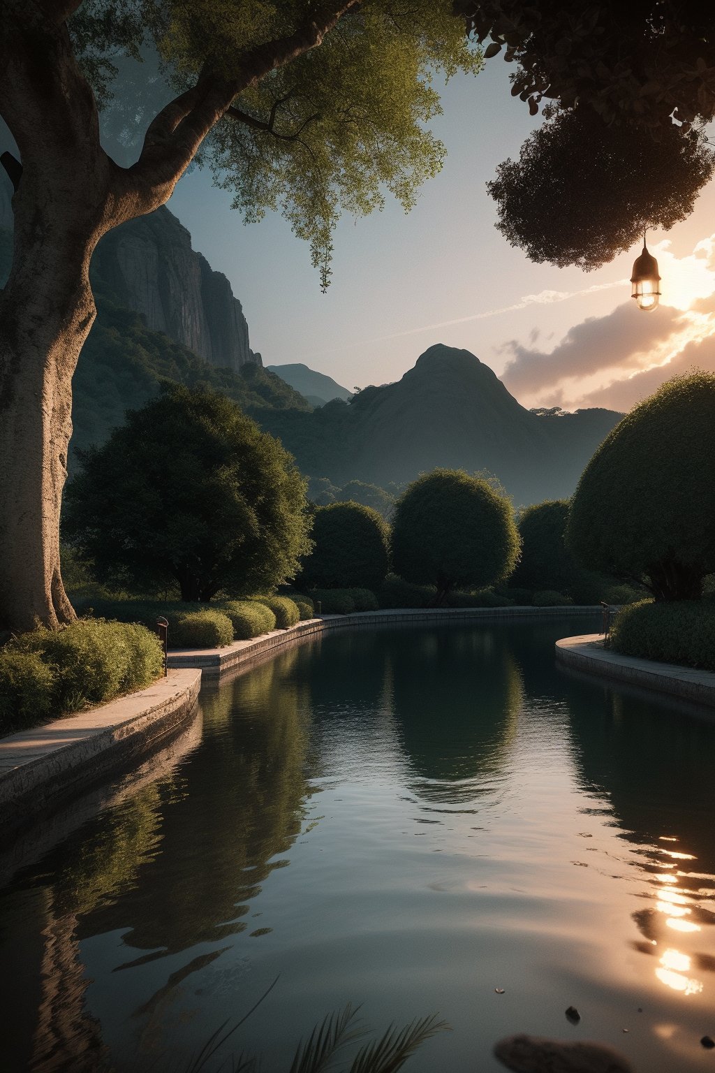 masterpiece, best quality, (Very detailed CG Unity 8k wallpaper) (best quality), (Best Illustration Award), (Best shadow) Vibrant colors, jungle, water, Natural Beauty, An oasis of tranquility , Cherry tree, Blue Sky Ray Tracing, Super detailed.,Photography,Nature,Raw photo,PhotoReal,Landscape