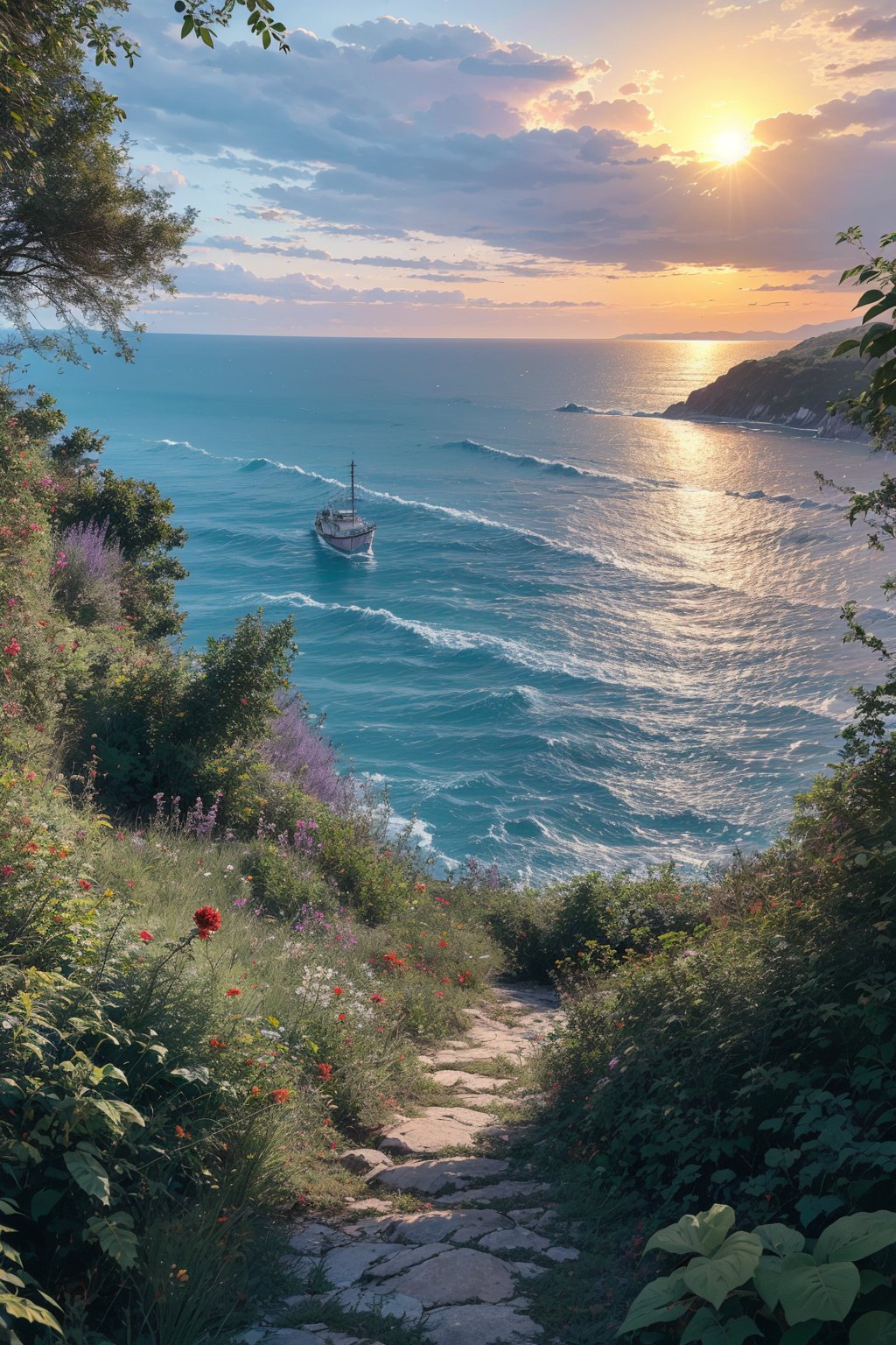 Mix 4,(8K, RAW photos, best quality, master:1.2), (Practical, photo-Practical:1.37),8K HD quality,Photography,Nature,Raw photo,PhotoReal,Landscape,

From the terrace the three girls could see the pine forest to their right and the beach in front of them. The sea was rough and on the horizon they could see the small shape of a cargo ship, while the sky was darkening, taking on shades of gray and purple as the sun set behind them.