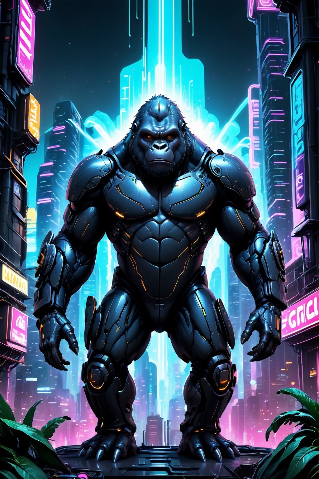 A captivating futuristic scene featuring a gorilla-alien hybrid,  expertly blending advanced technology with otherworldly...
