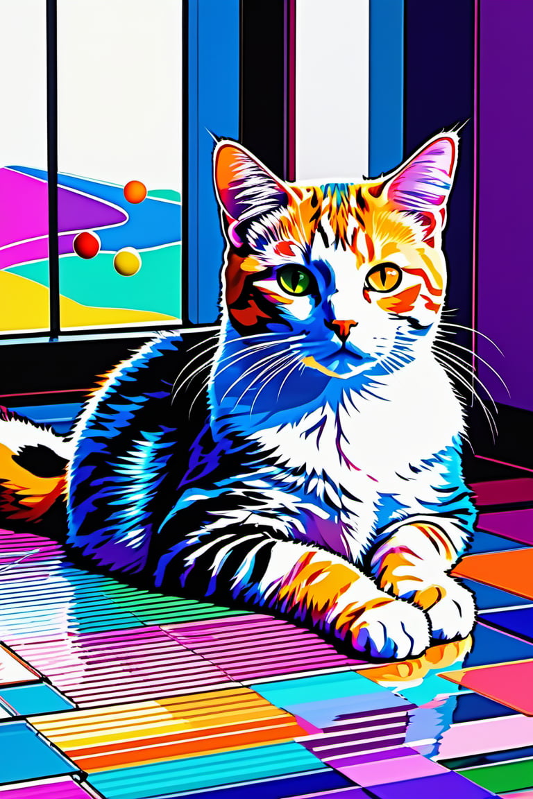 abstract expressionist painting catz,  9 0 s computer game by pf magic,  cat made of pixel spheres by StableDiffusionVN on...
