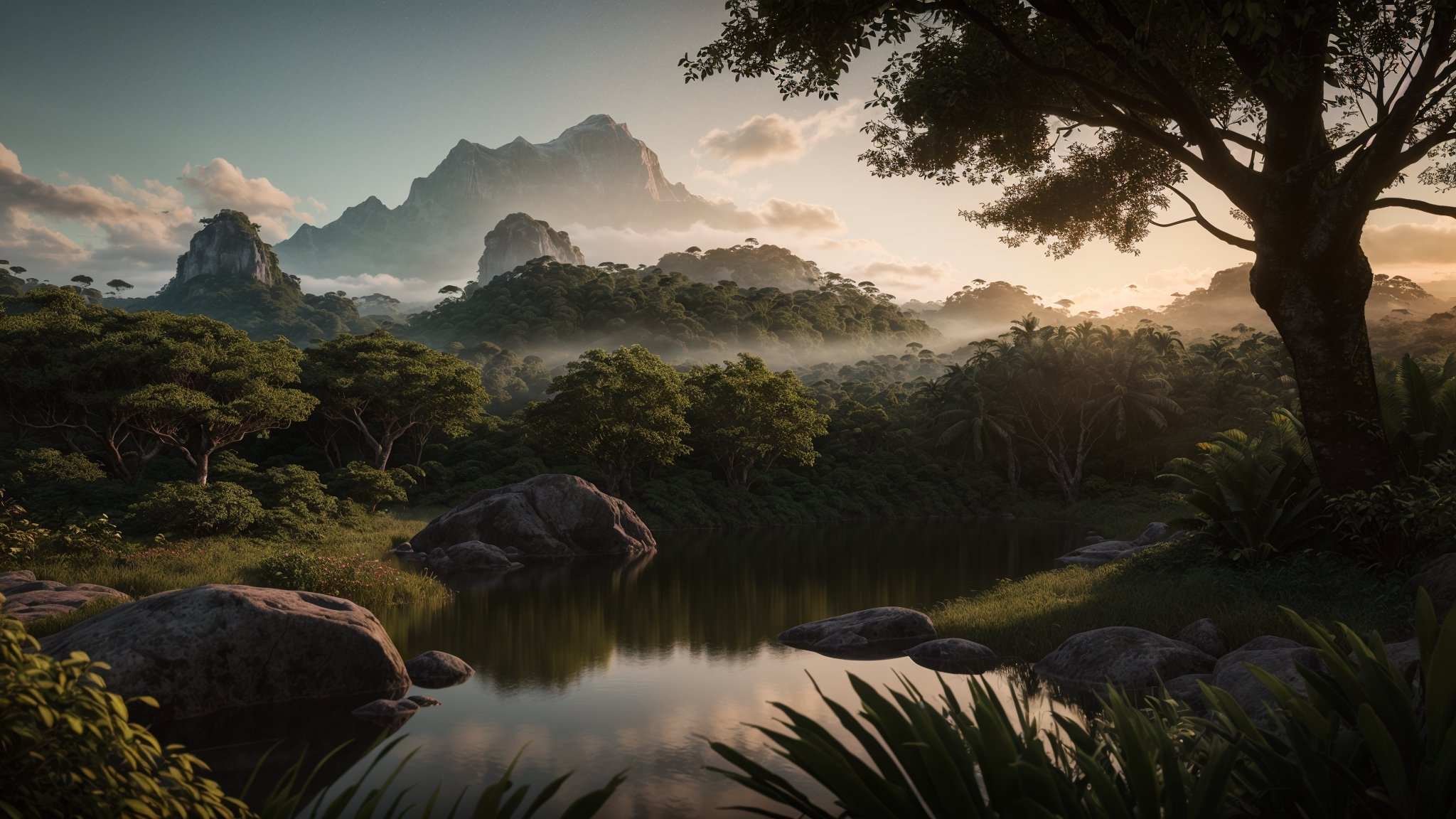 Nature:1.3, vista, jungle, (wilderness:1.3), detailed landscape, (realistic:1.2), (photorealistic:1.2), professional photo, (masterpiece), intricate details, best quality, volumetric lighting, 8k, dramatic lighting, infinite focus, atmospheric lighting, artstation, high quality, fujifilm