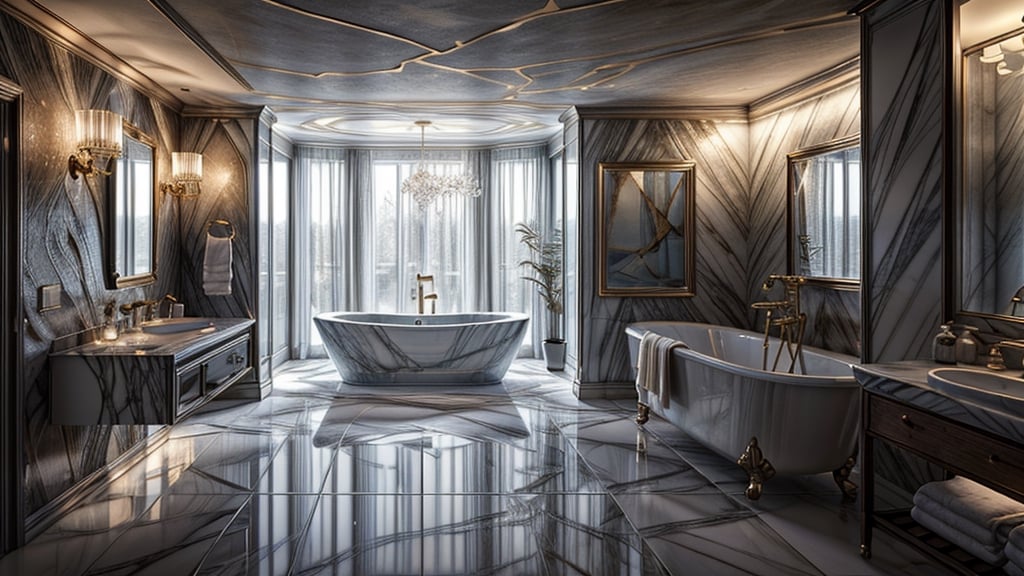 Photograph of a beautiful luxurious bathroom,  Nordic Modern Interior Style,  ((masterpiece))) by Clone99 on Tensor.Art