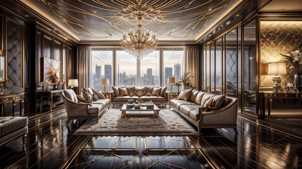 Photograph of a beautiful luxurious living room,  Modern luxury penthouse apartment Interior Style,  ((masterpiece))) by C...