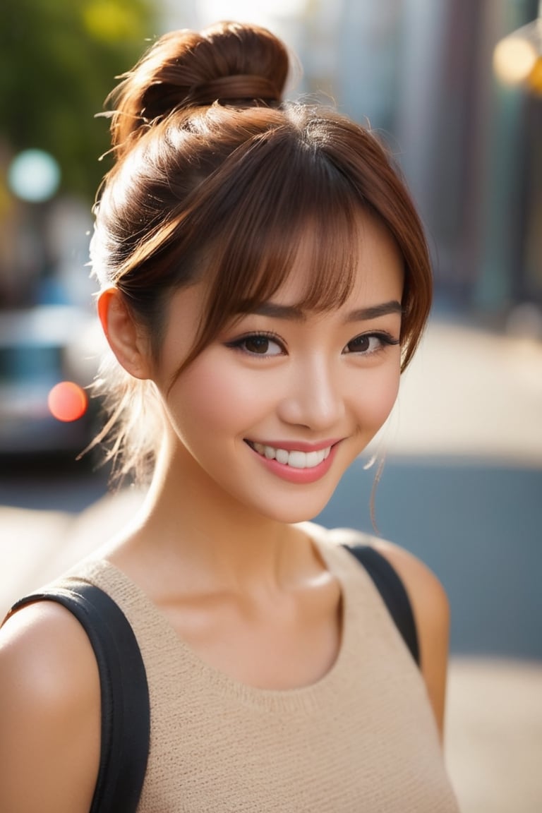 ({glamour|beauty|candid}:1.3) photo of a beautiful {smiling|(serious:1.3)|(sad, teary:1.2)} cutegirlmix her 20s, {ponytail|long|bobcut} hairstyle, similing, wearing {casual|elegant} outfit, (blush:0.5), (goosebumps:0.5), textured skin, realistic dull skin noise, visible skin detail, skin fuzz, dry skin, (skinny:1.2), masterpiece, remarkable color, ultra realistic, dfdd, (posing for a picture on a city street:1.2), (upper body framing from waist:1.6), soft bounced lighting, ray tracing, subsurface scattering, {from side|from above|from behind, looking at viewer}, golden ratio, 50mm portrait lens