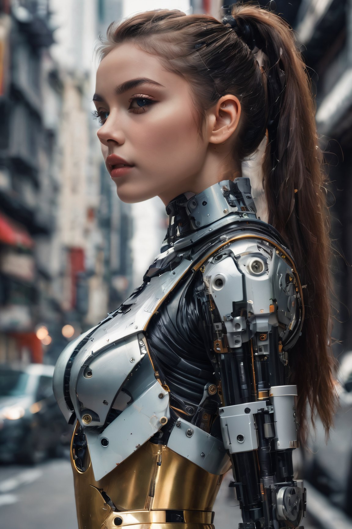 (high fashion photography) photo of a cyborg xxmix_girl in her 20s, (jaw), {ponytail|bobcut|hair in a bun}, cyborg style, android, mechanical body, (blush:0.9), (goosebumps:0.5), dfdd, beautiful, masterpiece, photorealistic, hi-res, hdr, 8k, remarkable color, ultra realistic, textured skin, realistic dull skin noise, visible skin detail, skin fuzz, dry skin, (petite:1.2), (pretend to be the goddess seducing the viewer), (full body framing:1.75), (detailed background), hard natural lighting, (ray tracing:1.4), subsurface scattering, {from side|from back|(shot from a dutch angle)}, golden ratio, shot on ALEXA 65, RAW cinema photo, 50mm portrait lens, shalllow depth of field, Fujicolor Pro film