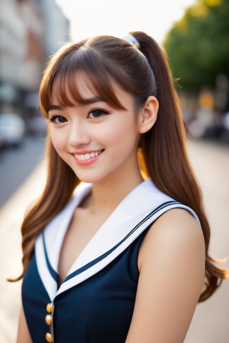 ({glamour|beauty|candid}:1.3) photo of a beautiful {smiling|(serious:1.3)|(sad, teary:1.2)} cutegirlmix her 20s, {ponytail|long|bobcut} hairstyle, similing, wearing sailor uniform, (blush:0.5), (goosebumps:0.5), textured skin, realistic dull skin noise, visible skin detail, skin fuzz, dry skin, (skinny:1.2), masterpiece, remarkable color, ultra realistic, dfdd, (posing for a picture on a city street:1.2), (upper body framing from waist:1.6), soft bounced lighting, ray tracing, subsurface scattering, {from side|from above|from behind, looking at viewer}, golden ratio, 50mm portrait lens