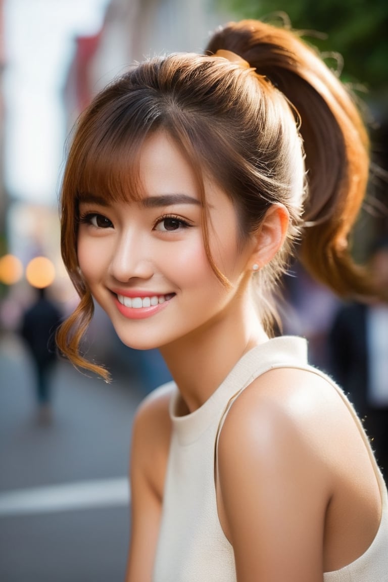 ({glamour|beauty|candid}:1.3) photo of a beautiful {smiling|(serious:1.3)|(sad, teary:1.2)} cutegirlmix her 20s, {ponytail|long|bobcut} hairstyle, similing, wearing {casual|elegant} outfit, (blush:0.5), (goosebumps:0.5), textured skin, realistic dull skin noise, visible skin detail, skin fuzz, dry skin, (skinny:1.2), masterpiece, remarkable color, ultra realistic, dfdd, (posing for a picture on a city street:1.2), (upper body framing from waist:1.6), soft bounced lighting, ray tracing, subsurface scattering, {from side|from above|from behind, looking at viewer}, golden ratio, 50mm portrait lens