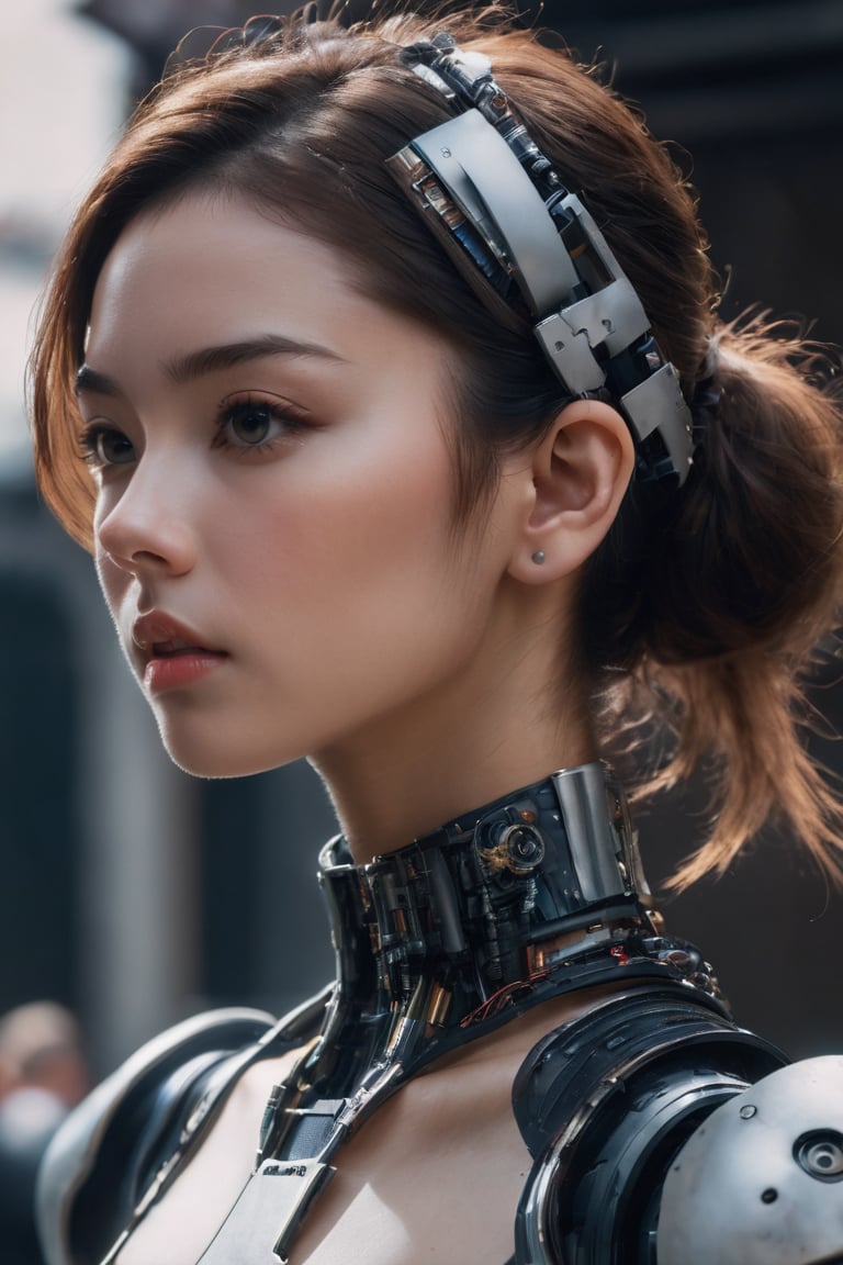 (candid photography) photo of a cyborg xxmix_girl in her 20s, (jaw), {ponytail|bobcut|hair in a bun}, cyborg style, android, mechanical body, (blush:0.9), (goosebumps:0.5), dfdd, beautiful, masterpiece, photorealistic, hi-res, hdr, 8k, remarkable color, ultra realistic, textured skin, realistic dull skin noise, visible skin detail, skin fuzz, dry skin, (petite:1.2), (pretend to be the goddess imposing her beauty), (full body framing:1.75), (detailed background), hard natural lighting, (ray tracing:1.4), subsurface scattering, {from side|from back|(shot from a dutch angle)}, shot on ALEXA 65, RAW cinema photo, 50mm portrait lens, shalllow depth of field, Fujicolor Pro film