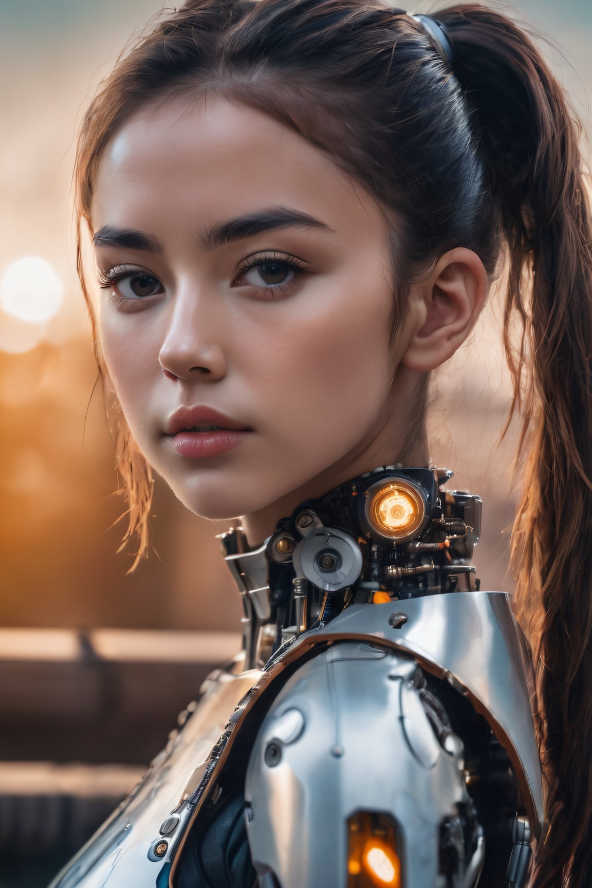 (glamour photography) photo of a cyborg xxmix_girl in her 20s, (jaw), {ponytail|bobcut|hair in a bun}, cyborg style, android, mechanical body, (blush:0.9), (goosebumps:0.5), dfdd, beautiful, masterpiece, photorealistic, hi-res, hdr, 8k, remarkable color, ultra realistic, textured skin, realistic dull skin noise, visible skin detail, skin fuzz, dry skin, (petite:1.2), (pretend to be the goddess seducing the viewer), (full body framing:1.75), (detailed futuristic background), hard natural lighting, (ray tracing:1.4), subsurface scattering, {from side|from back|(shot from a dutch angle)}, golden ratio, shot on ALEXA 65, RAW cinema photo, 50mm portrait lens, shalllow depth of field, Fujicolor Pro film