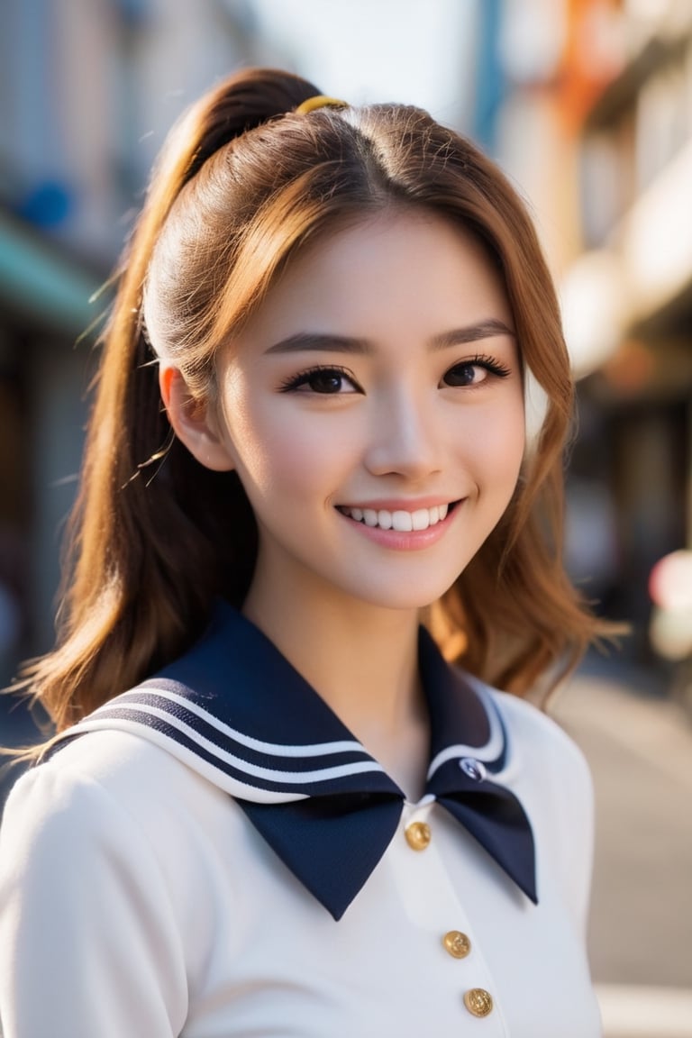 ({glamour|beauty|candid}:1.3) photo of a beautiful {smiling|(serious:1.3)|(sad, teary:1.2)} cutegirlmix her 20s, {ponytail|long|bobcut} hairstyle, similing, wearing sailor uniform, (blush:0.5), (goosebumps:0.5), textured skin, realistic dull skin noise, visible skin detail, skin fuzz, dry skin, (skinny:1.2), masterpiece, remarkable color, ultra realistic, dfdd, (posing for a picture on a city street:1.2), (upper body framing from waist:1.6), soft bounced lighting, ray tracing, subsurface scattering, {from side|from above|from behind, looking at viewer}, golden ratio, 50mm portrait lens