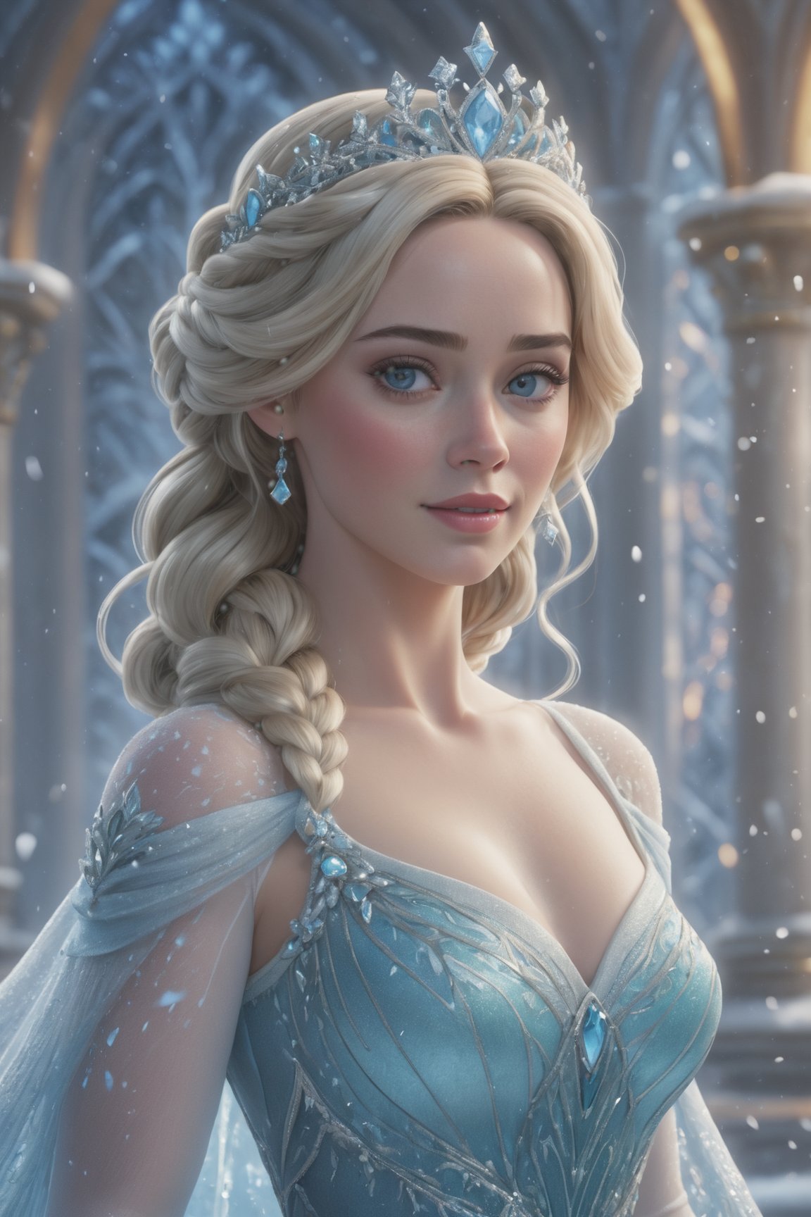 Ultra-detailed Emily Blunt as Princess Elsa,  high-quality cell-shaded illustrations,  dynamic pose by monsBen88 on Tensor...