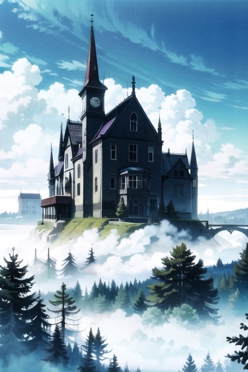 (masterpiece), best quality, scenery, abandoned gothic horror house, heavy purple fog