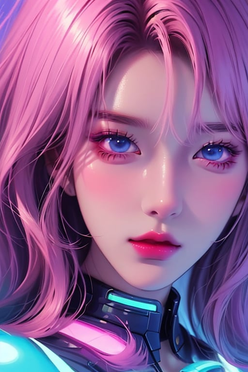 2023 style attractive and glowing super detailed lofi pastel kpop girl, very detailed and well designed expressive eyes, realistic anime, lofi vaporwave anime city landscape, synthwave, futuristic vibes, vaporwave colour, anime, modern style, 2023 style, simple --niji