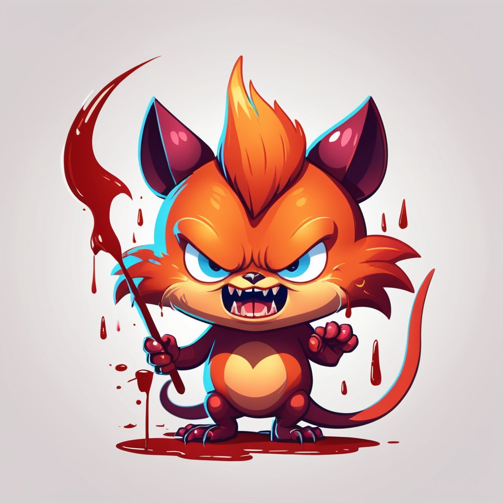 a angry (monster icon) [firefox: snake: 0.5] eats a mouse, (blood:1.3), on write background, aero, glass, glassmorphism, concept, ui design, icon, bold stroke, (minimalism:1.3), flat design