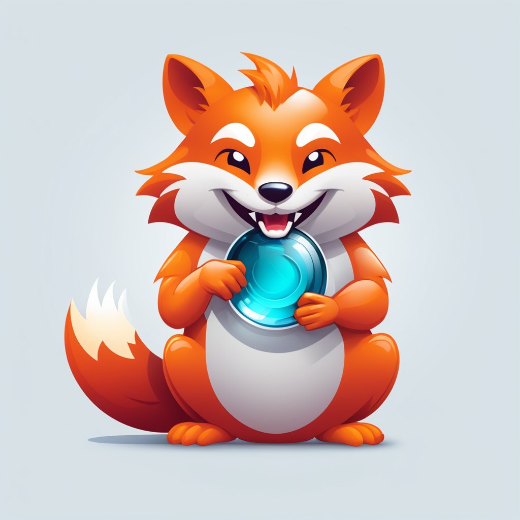 a (firefox icon) [firefox: snake: 0.5] eats a mouse, on write background, aero, glass, glassmorphism, concept, ui design, icon, bold stroke