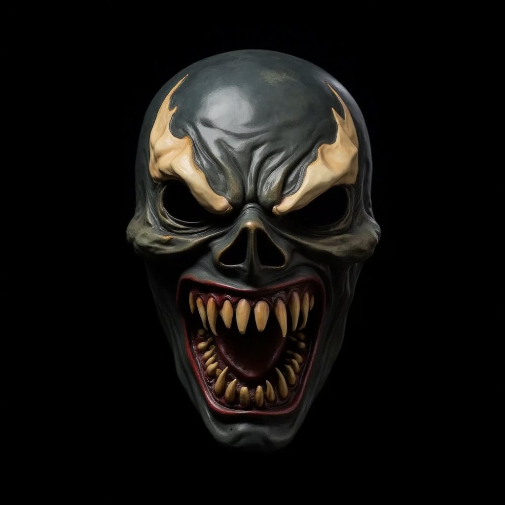 hall00ween, Halloween mask, venom. black background. in the style of t0k