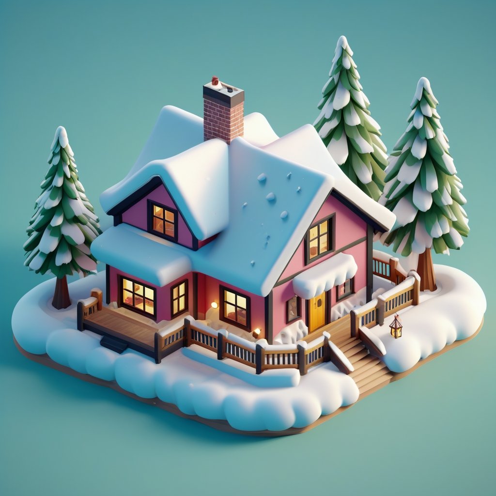 cute 3D isometric model of snow house | blender render engine niji 5 style expressive,3d isometric,3d style,