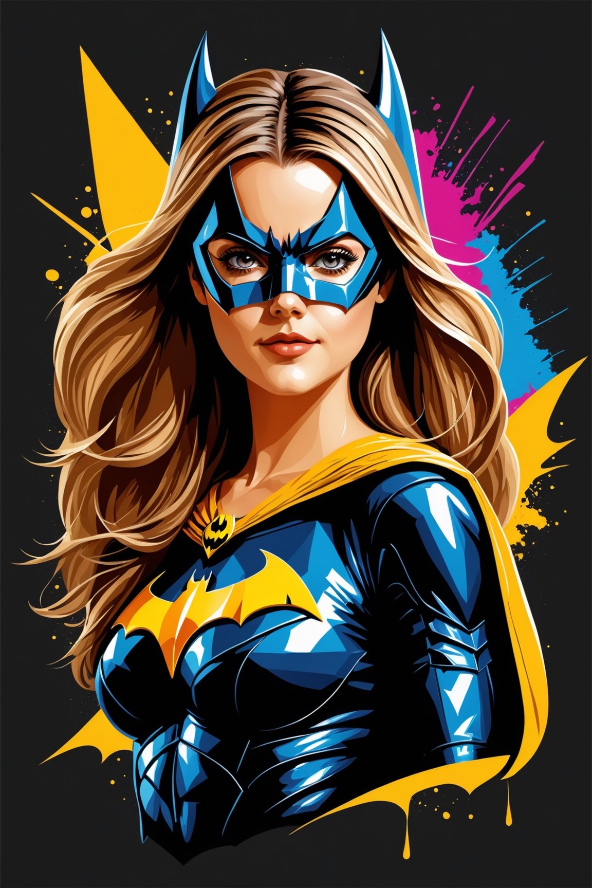 Alicia Silverstone poster as Batgirl at Batman & Robin movie ,  symetrical,  vector illustration by Philosophy.AI on Tenso...