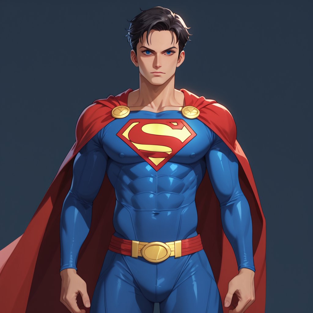 (score_9, score_8_up:1.1), score_7_up, An illustration of superman, look to viewer, simple background, (one_piece_style)