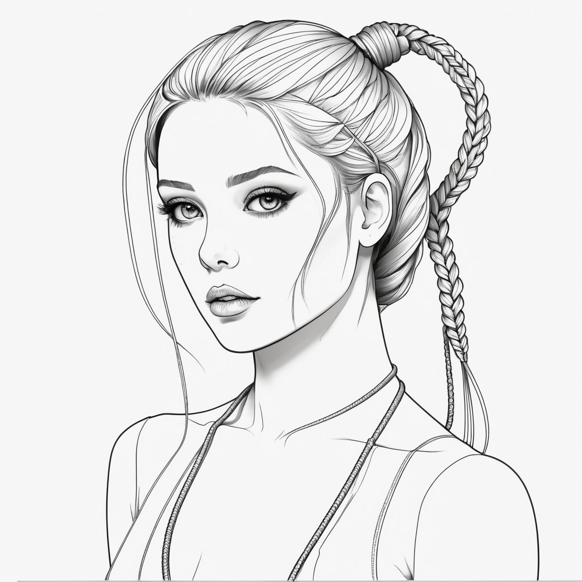 coloring book, bold line art. White and black minimalistic draw coloring page formakima, braided ponytail, ringed eyes. Defined lines. Clean Drawn. Vector, Coloring Page, Bold line art, Coloring Book, Outline, Coloring, Coloring Sheet, Coloring Book, Coloring Page, Black and white, illustration, Draw, drwbk coloring book drawing