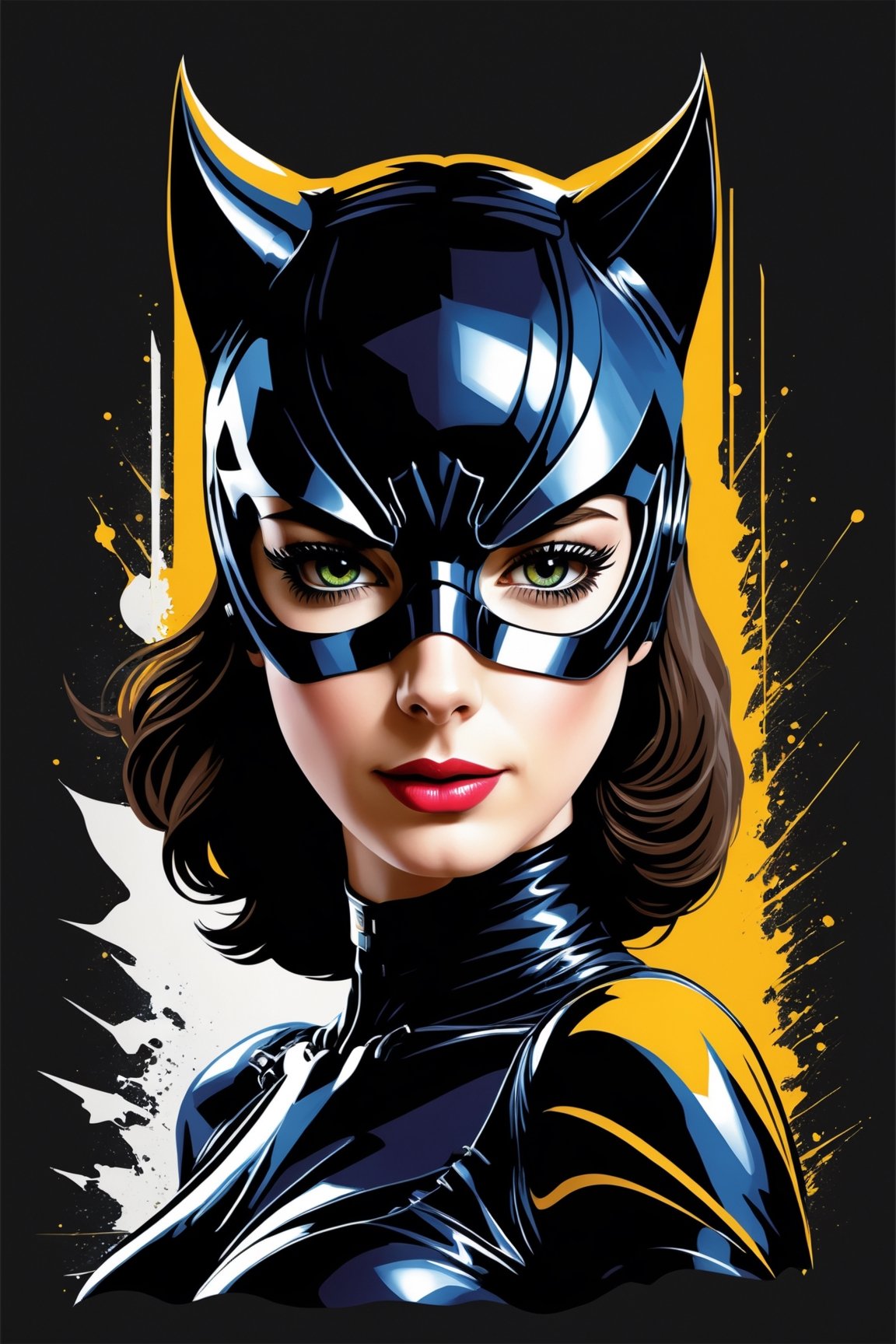 Anne Hathaway poster as catwoman at The Dark Knight Rises movie ,  symetrical,  vector illustration by Philosophy.AI on Te...