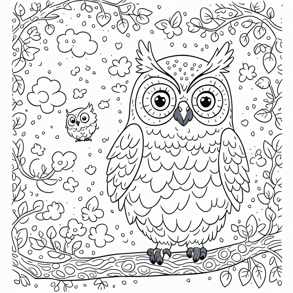 coloring book, bold line art.  White and black minimalistic draw coloring page for a owl. Defined lines. Clean Drawn. Vector, Coloring Page, Bold line art, Coloring Book, Outline
