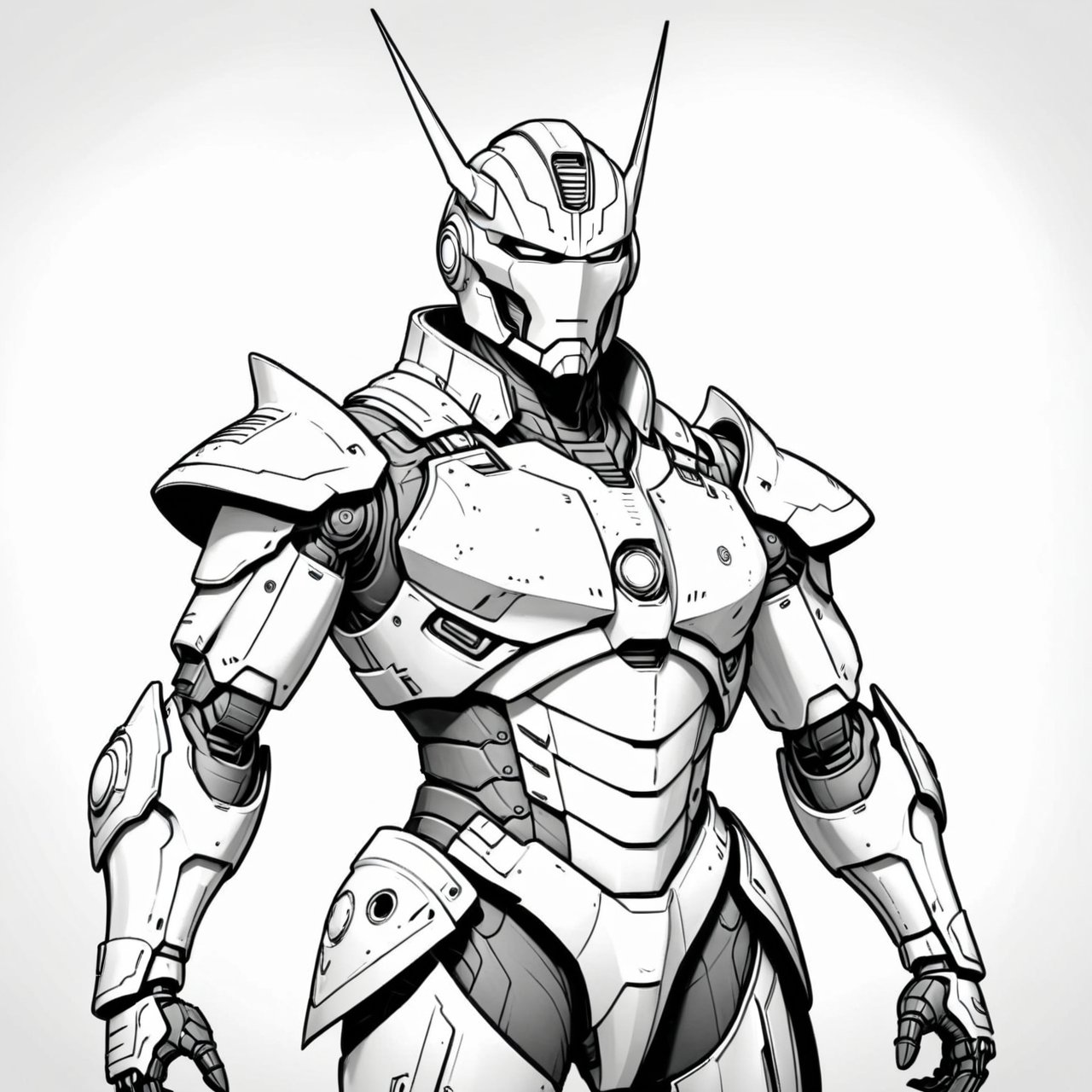 coloring book, bold line art. White and black minimalistic draw coloring page for a Dreadnova Chaosbringer, Picture this villain in an otherworldly suit of armor,Mecha. Defined lines. Clean Drawn. Vector, Coloring Page, Bold line art, Coloring Book, Outline, Coloring, Coloring Sheet, Coloring Book, Coloring Page, Black and white, illustration, Draw, drwbk coloring book drawing