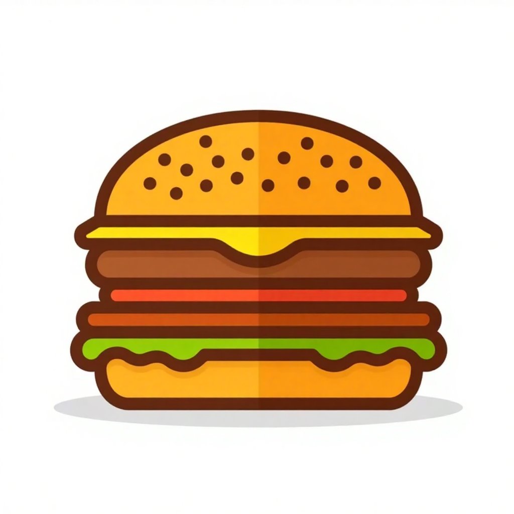 linear_c0l0r_ic0ns, a burger. white background. in the style of t0k.
