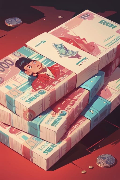 illustration of two hands hold money, red money, art by Atey Ghailan,masterpiece, perfect anatomy,