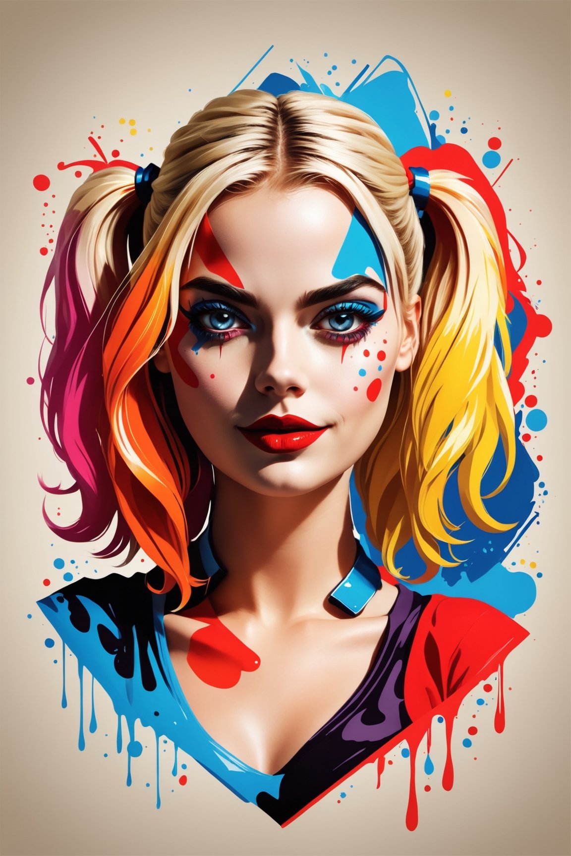 Margot Robbie poster as Harley Quinn at movie ,  symetrical,  vector illustration by Philosophy.AI on Tensor.Art