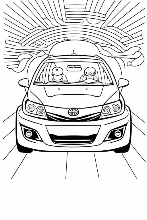 coloring book, bold line art.  White and black minimalistic draw coloring page for a toyota avanza. Defined lines. Clean Drawn. Vector, Coloring Page, Bold line art, Coloring Book, Outline