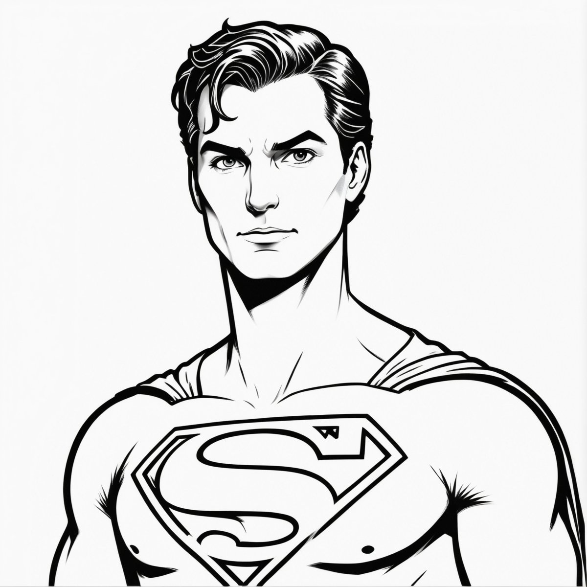 coloring book, bold line art. White and black minimalistic draw coloring page for superman. Defined lines. Clean Drawn. Vector, Coloring Page, Bold line art, Coloring Book, Outline, Coloring, Coloring Sheet, Coloring Book, Coloring Page, Black and white, illustration, Draw, drwbk coloring book drawing