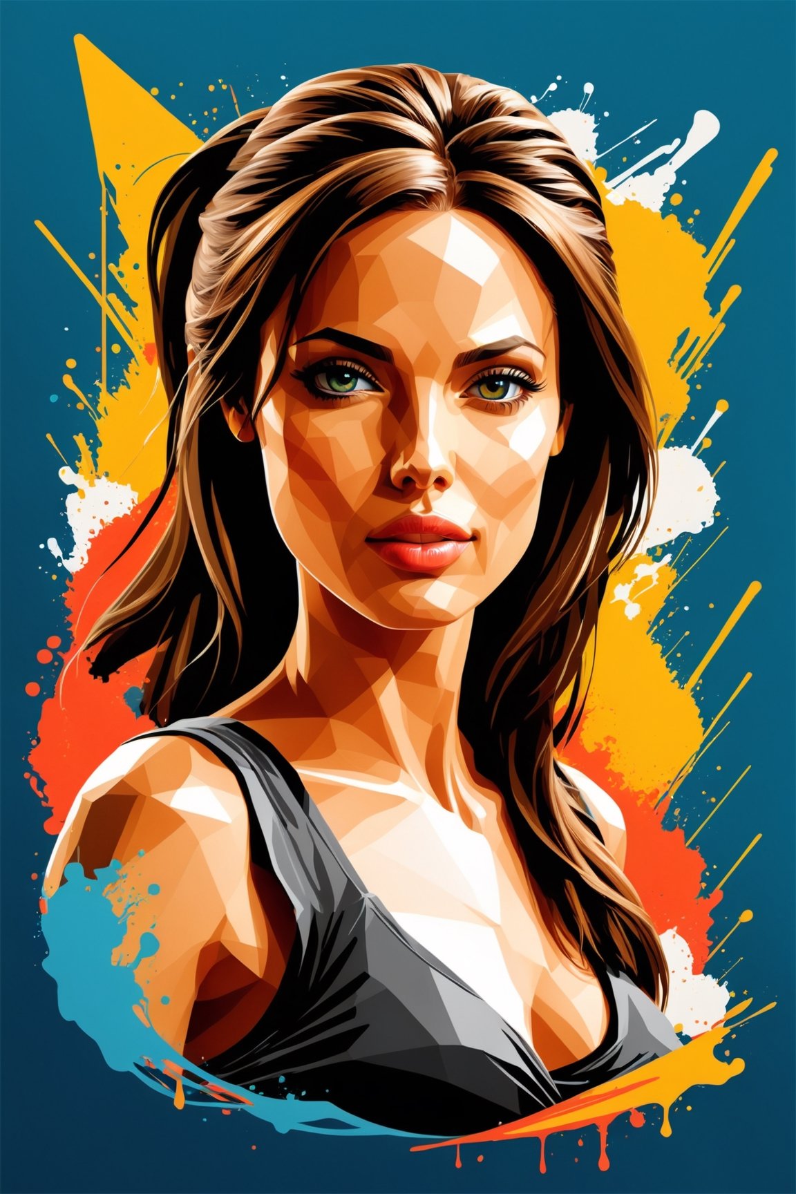 angelina jolie poster as Lara Croft at movie,  symetrical,  vector illustration by Philosophy.AI on Tensor.Art