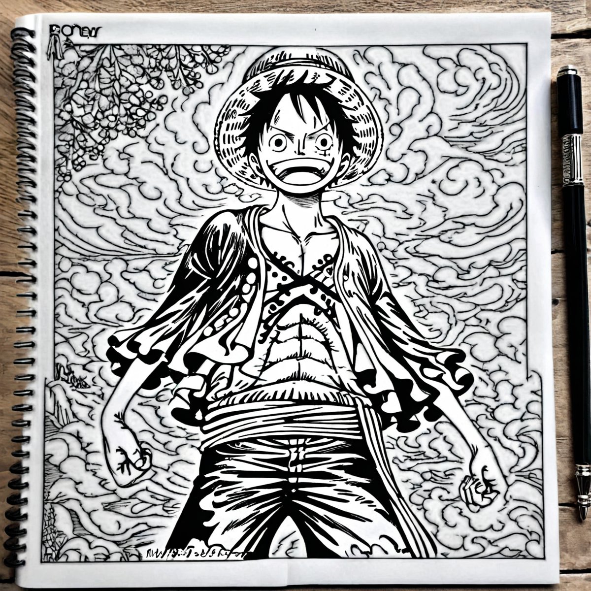 a beautiful drawing of monkey d luffy one piece, black and white, black & white,Coloring Book, ColoringBookAF