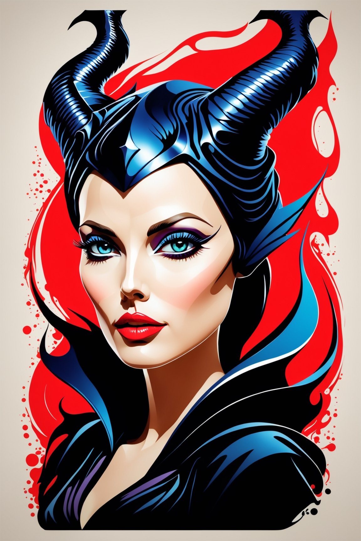 angelina jolie poster as Maleficent at movie,  symetrical,  vector illustration by Philosophy.AI on Tensor.Art