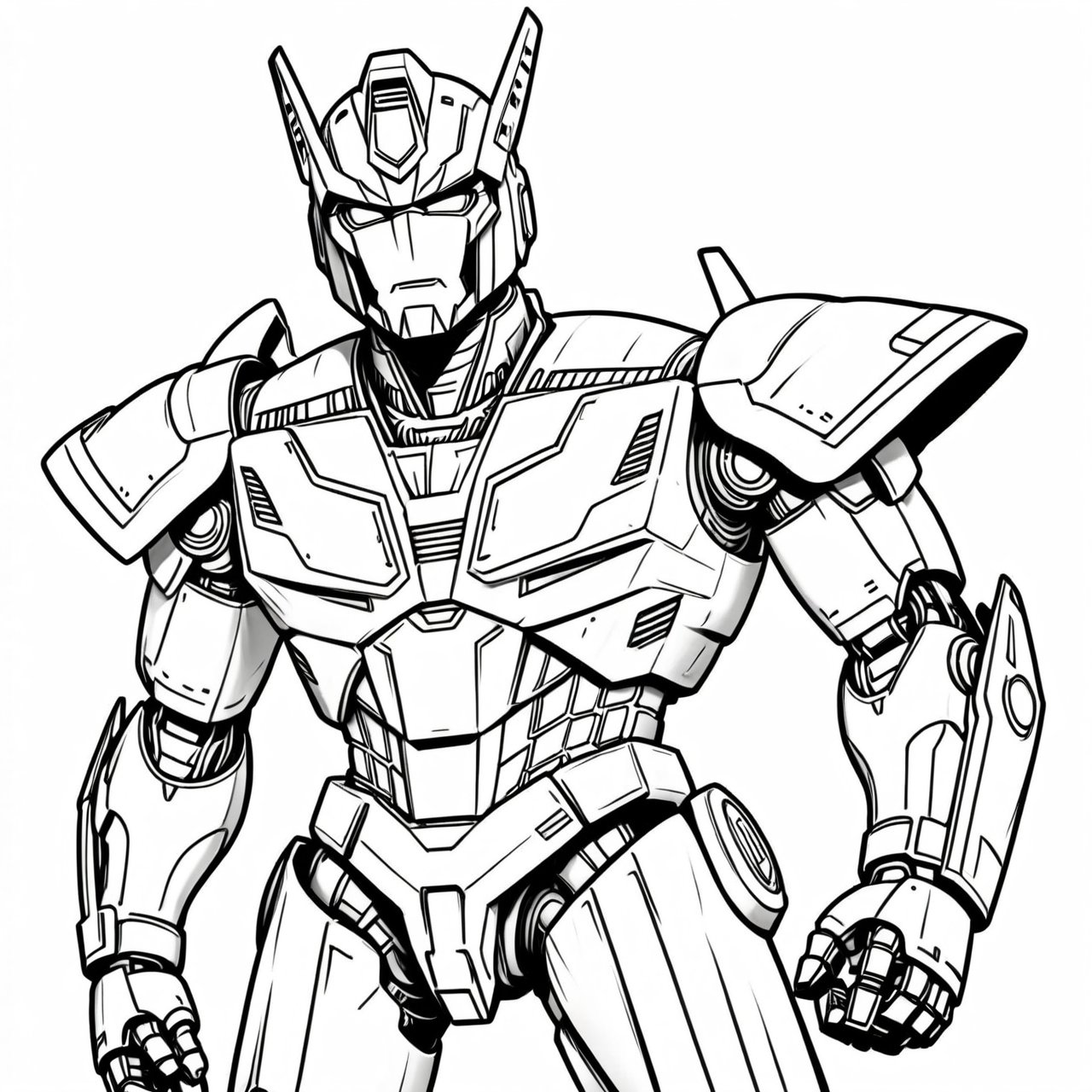 coloring book, bold line art. White and black minimalistic draw coloring page for a optimus prime, Picture this villain in an otherworldly suit of armor,Mecha. Defined lines. Clean Drawn. Vector, Coloring Page, Bold line art, Coloring Book, Outline, Coloring, Coloring Sheet, Coloring Book, Coloring Page, Black and white, illustration, Draw, drwbk coloring book drawing