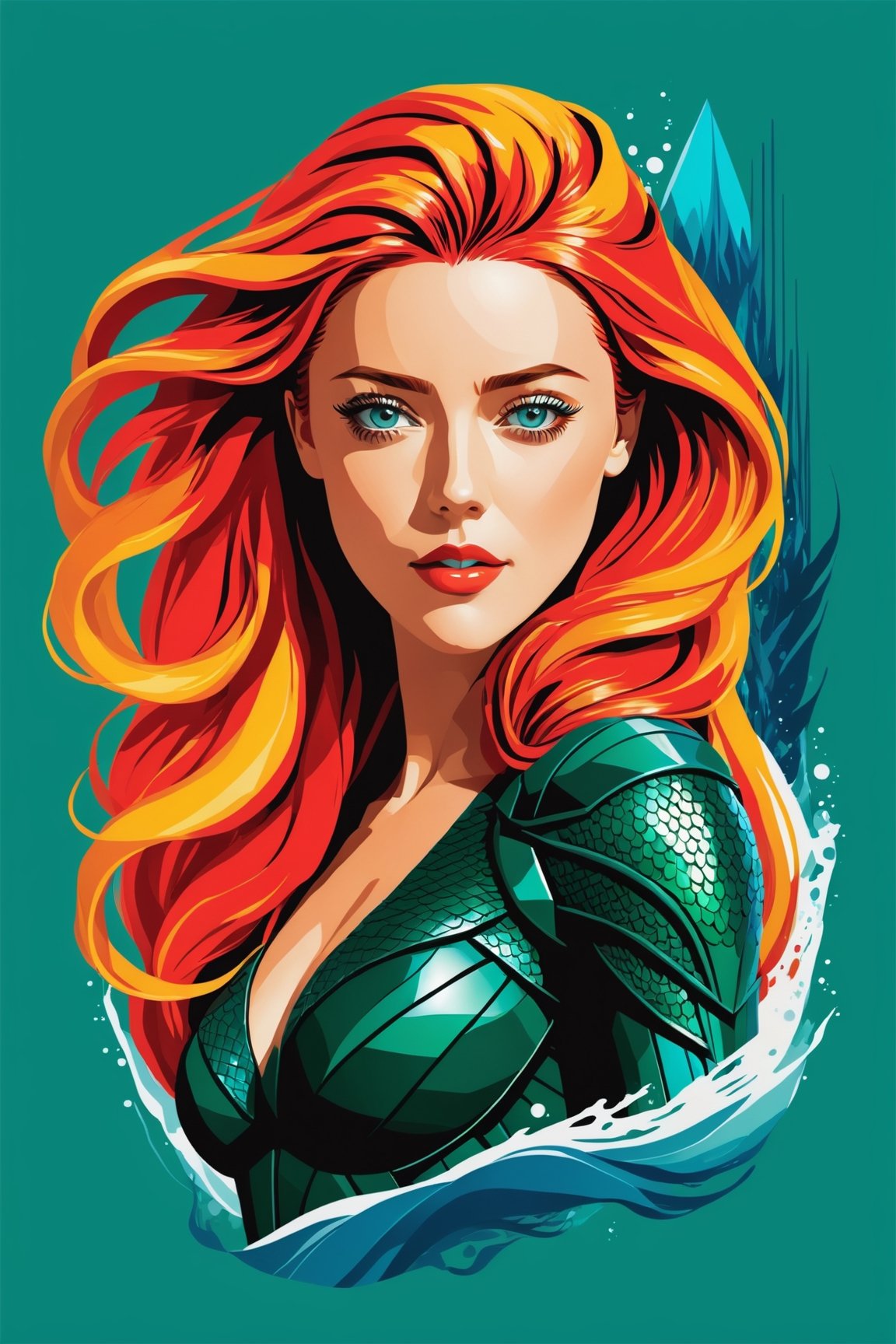 Amber Heard poster as Mera at Aquaman movie,  symetrical,  vector illustration by Philosophy.AI on Tensor.Art