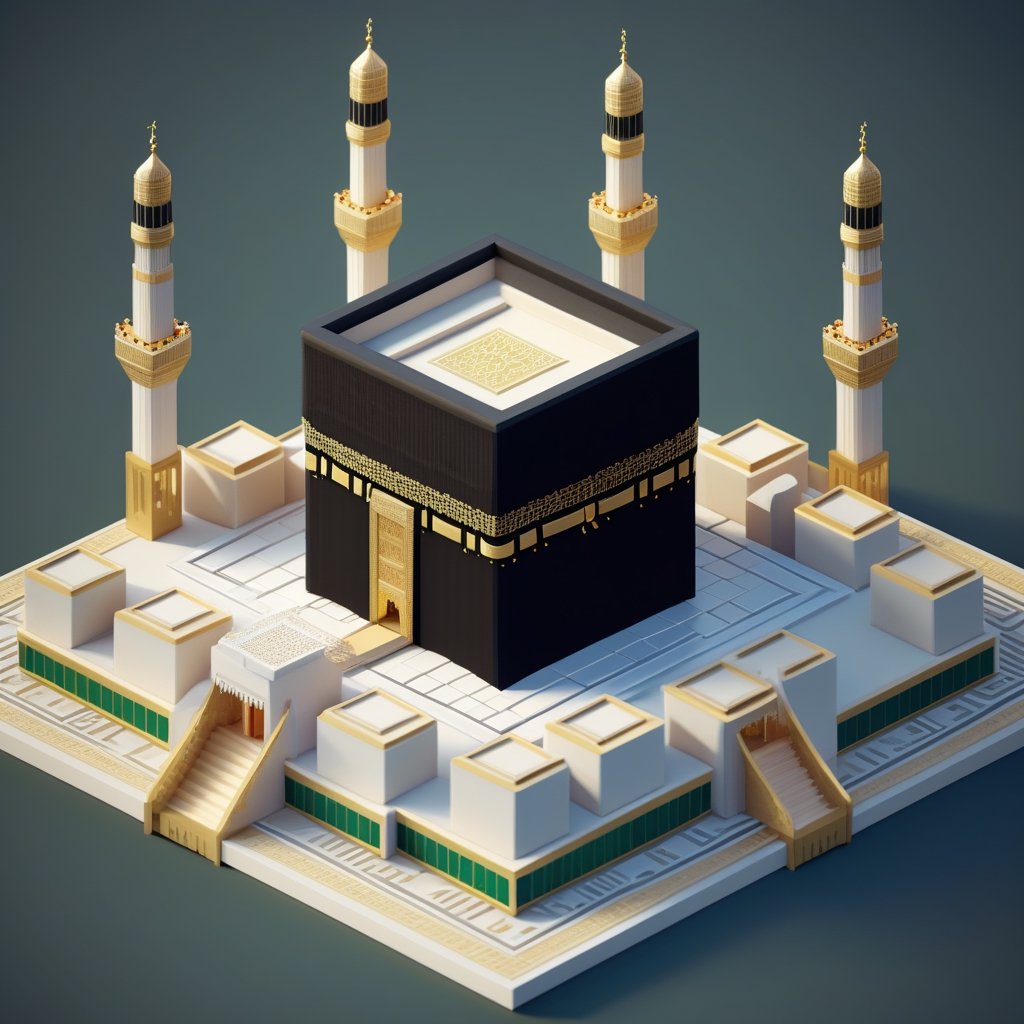 cute 3D isometric model of the ka'bah seen from afar | blender render engine niji 5 style expressive,3d isometric,3d style,