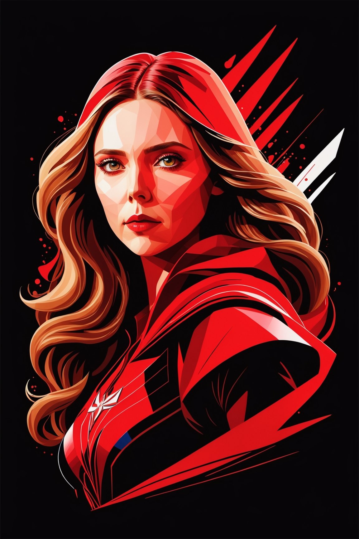 elizabeth olsen as scarlet witch at movie poster,  symetrical,  vector illustration by Philosophy.AI on Tensor.Art