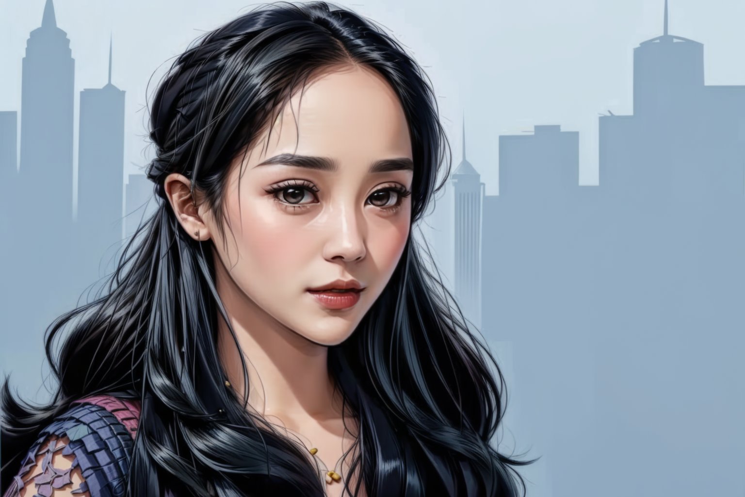 GtaSA2004, cartoon of dilraba dilmurat, 1girl, solo,  potrait,n4git4