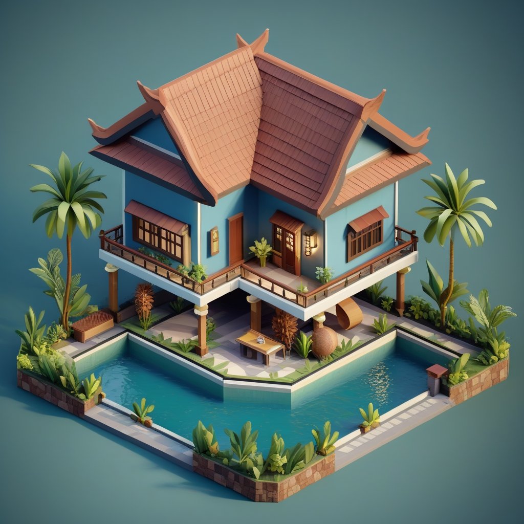 cute 3D isometric model of selaso jatuh kembar  house | blender render engine niji 5 style expressive,3d isometric,3d style,