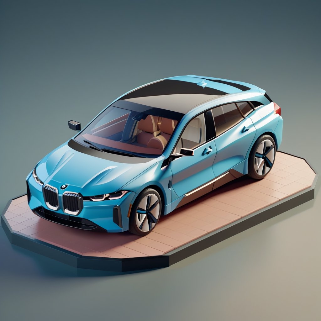 cute 3D isometric model of a bmw i4| blender render engine niji 5 style expressive,3d isometric,3d style,