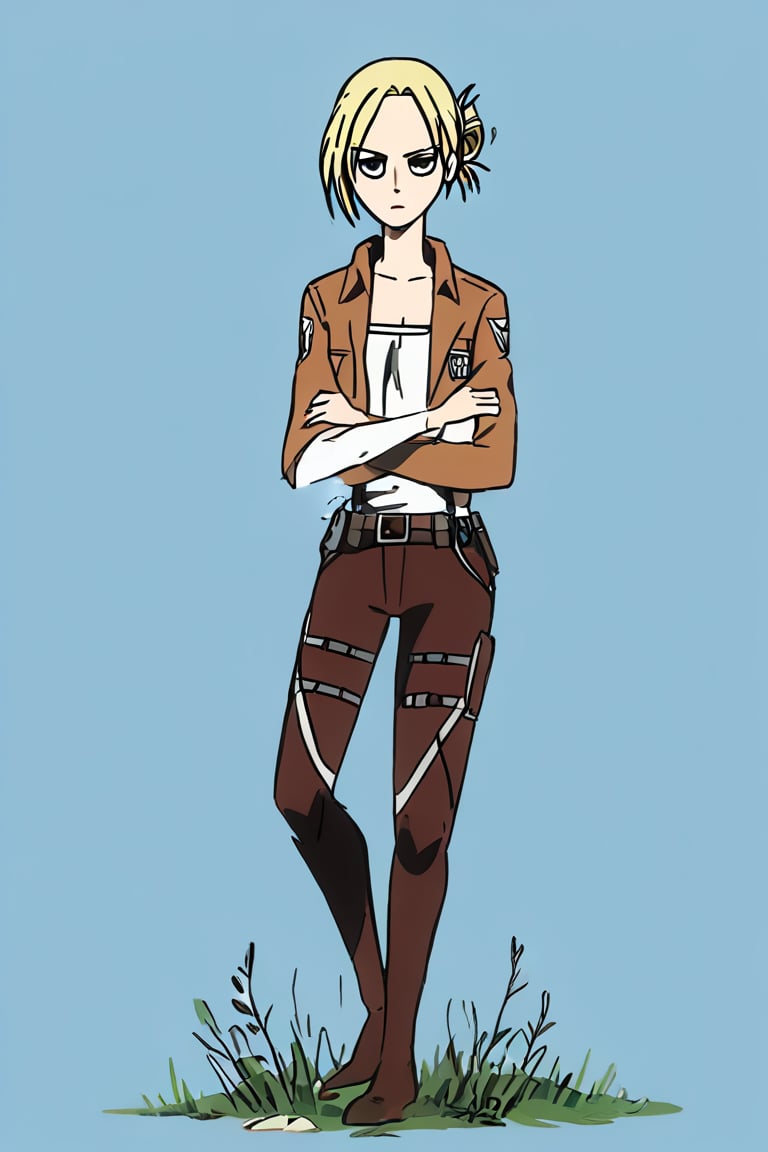 danton style of annie leonhart, 1girl, solo, perfect anatomy, detail, masterpiece, 4k, high res", full body, simple background, Attack on Titan, Annie Leonhart