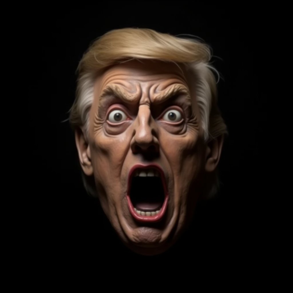 hall00ween, Halloween mask, donald trump. black background. in the style of t0k