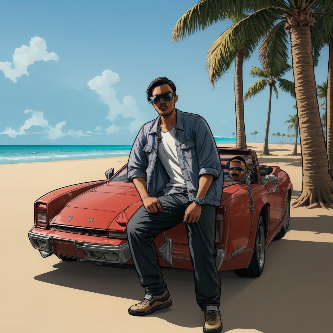 GtaSA2004, cartoon, 1boy, solo,  gangster, , sunglasses, miami beach,putra